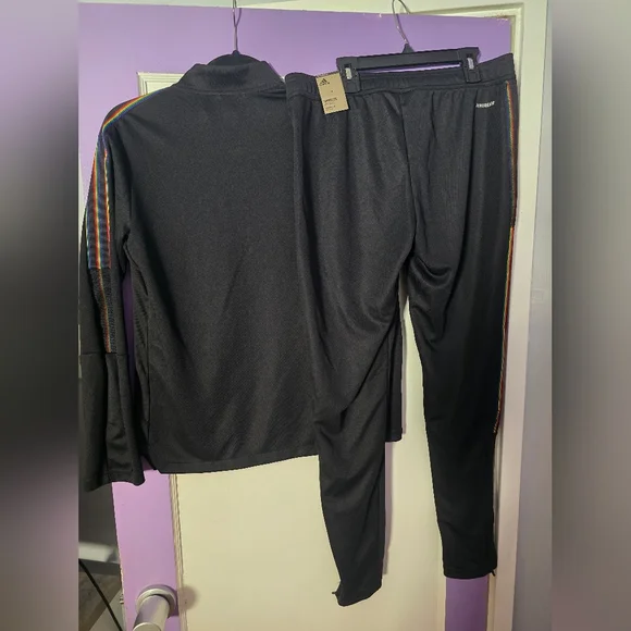 Adidas Black Tracksuit with Multicolor Stripes - Picture 2 of 4